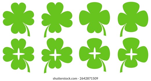 illustration of a four leaf green clover on a white background.
Set of four leaf clover icons in flat style. four leaf clover.
