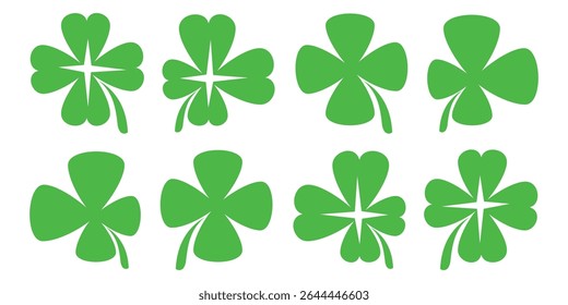 illustration of a four leaf green clover on a white background.
Set of four leaf clover icons in flat style. four leaf clover.