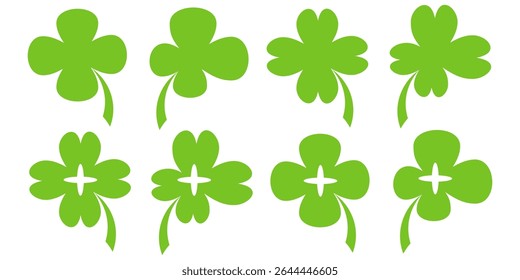 illustration of a four leaf green clover on a white background.
Set of four leaf clover icons in flat style. four leaf clover.
