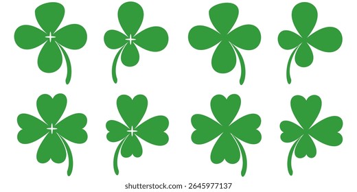 illustration of a four leaf green clover on a white background.
Set of four leaf clover icons in flat style. four leaf clover.