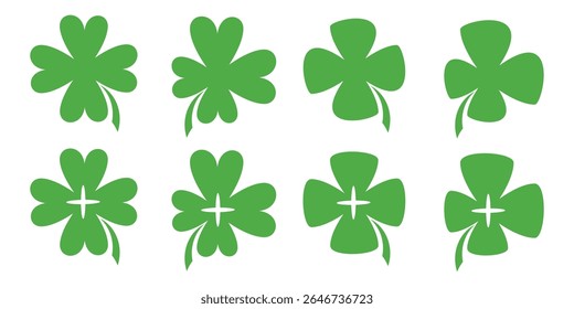 illustration of a four leaf green clover on a white background.
Set of four leaf clover icons in flat style. four leaf clover.