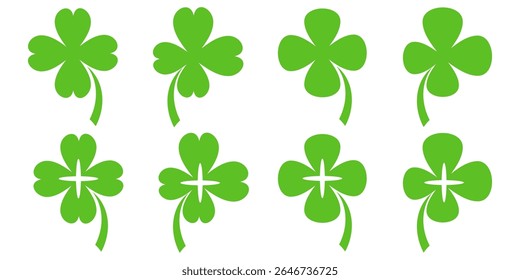 illustration of a four leaf green clover on a white background.
Set of four leaf clover icons in flat style. four leaf clover.