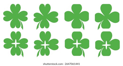 illustration of a four leaf green clover on a white background.
Set of four leaf clover icons in flat style. four leaf clover.