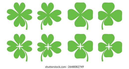illustration of a four leaf green clover on a white background.
Set of four leaf clover icons in flat style. four leaf clover.