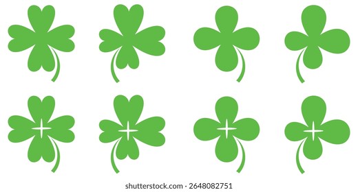 illustration of a four leaf green clover on a white background.
Set of four leaf clover icons in flat style. four leaf clover.