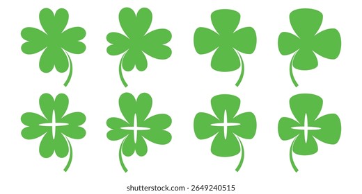 illustration of a four leaf green clover on a white background.
Set of four leaf clover icons in flat style. four leaf clover.