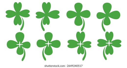 illustration of a four leaf green clover on a white background.
Set of four leaf clover icons in flat style. four leaf clover.