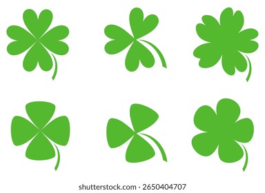illustration of a four leaf green clover on a white background.
Set of four leaf clover icons in flat style. four leaf clover.