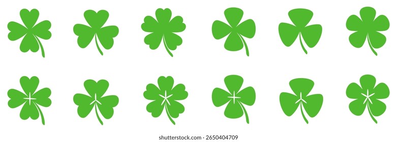 illustration of a four leaf green clover on a white background.
Set of four leaf clover icons in flat style. four leaf clover.