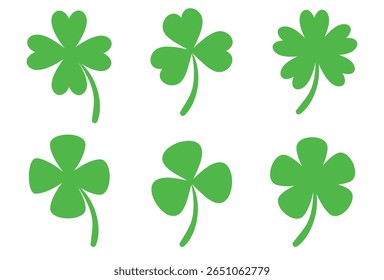 illustration of a four leaf green clover on a white background.
Set of four leaf clover icons in flat style. four leaf clover.