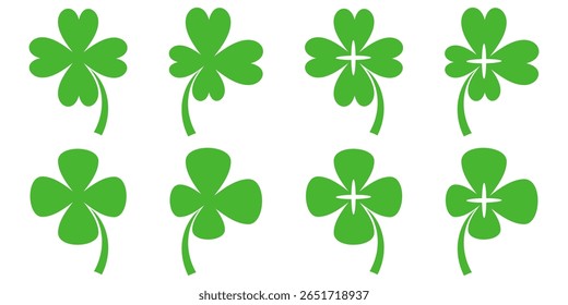 illustration of a four leaf green clover on a white background.
Set of four leaf clover icons in flat style. four leaf clover.