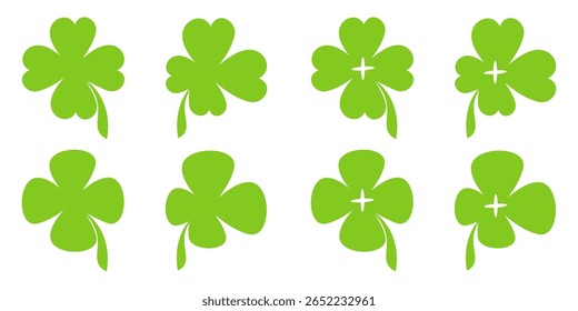 illustration of a four leaf green clover on a white background.
Set of four leaf clover icons in flat style. four leaf clover.