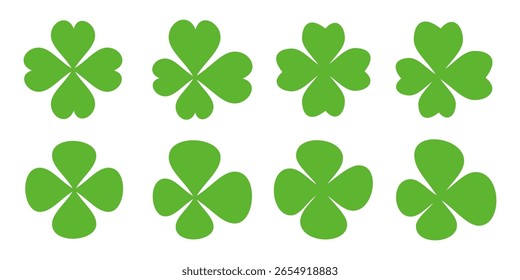 illustration of a four leaf green clover on a white background.
Set of four leaf clover icons in flat style. four leaf clover.