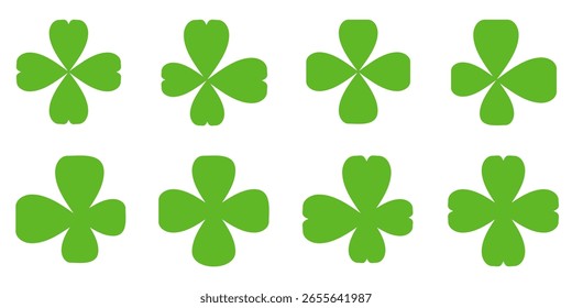 illustration of a four leaf green clover on a white background.
Set of four leaf clover icons in flat style. four leaf clover.