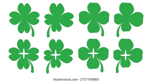 illustration of a four leaf green clover on a white background.
Set of four leaf clover icons in flat style. four leaf clover.