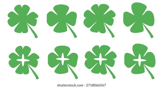 illustration of a four leaf green clover on a white background.
Set of four leaf clover icons in flat style. four leaf clover.
