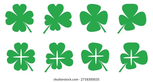illustration of a four leaf green clover on a white background.
Set of four leaf clover icons in flat style. four leaf clover.