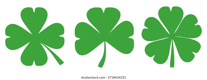 illustration of a four leaf green clover on a white background.
Set of four leaf clover icons in flat style. four leaf clover.