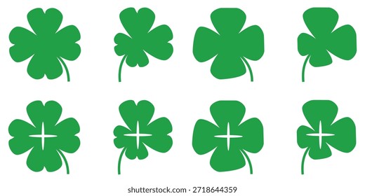 illustration of a four leaf green clover on a white background.
Set of four leaf clover icons in flat style. four leaf clover.