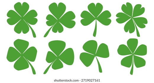 illustration of a four leaf green clover on a white background.
Set of four leaf clover icons in flat style. four leaf clover.