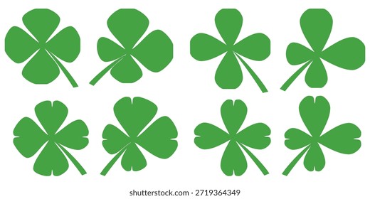 illustration of a four leaf green clover on a white background.
Set of four leaf clover icons in flat style. four leaf clover.