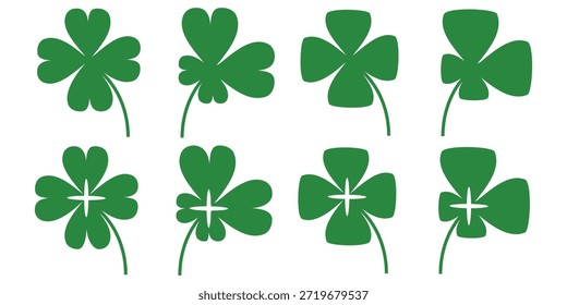 illustration of a four leaf green clover on a white background.
Set of four leaf clover icons in flat style. four leaf clover.