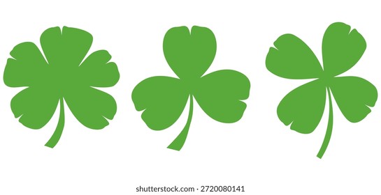 illustration of a four leaf green clover on a white background.
Set of four leaf clover icons in flat style. four leaf clover.