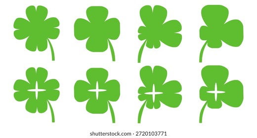 illustration of a four leaf green clover on a white background.
Set of four leaf clover icons in flat style. four leaf clover.