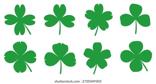 illustration of a four leaf green clover on a white background.
Set of four leaf clover icons in flat style. four leaf clover.