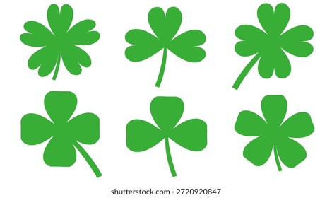 illustration of a four leaf green clover on a white background.
Set of four leaf clover icons in flat style. four leaf clover.
