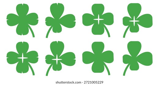 illustration of a four leaf green clover on a white background.
Set of four leaf clover icons in flat style. four leaf clover.