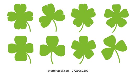 illustration of a four leaf green clover on a white background.
Set of four leaf clover icons in flat style. four leaf clover.