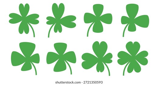 illustration of a four leaf green clover on a white background.
Set of four leaf clover icons in flat style. four leaf clover.