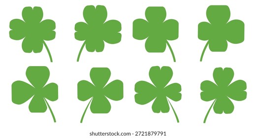 illustration of a four leaf green clover on a white background.
Set of four leaf clover icons in flat style. four leaf clover.