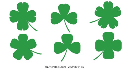 illustration of a four leaf green clover on a white background.
Set of four leaf clover icons in flat style. four leaf clover.