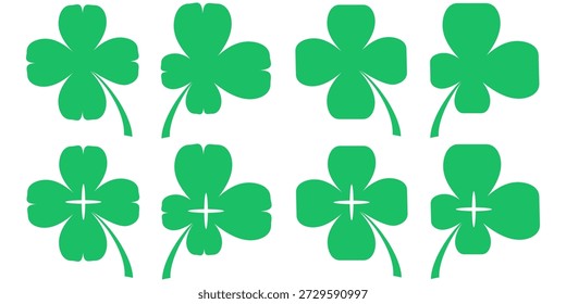 illustration of a four leaf green clover on a white background.
Set of four leaf clover icons in flat style. four leaf clover.