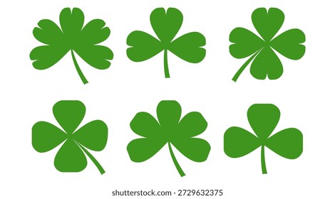 illustration of a four leaf green clover on a white background.
Set of four leaf clover icons in flat style. four leaf clover.