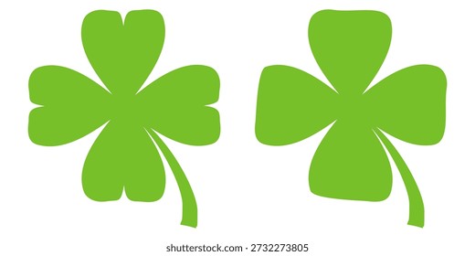 Ilustração de um trevo verde de quatro folhas em um fundo branco.
Conjunto de ícones de trevo de quatro folhas em estilo plano. trevo de quatro folhas
