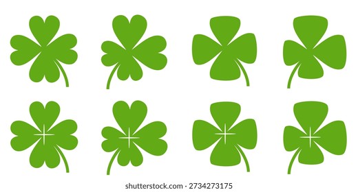 illustration of a four leaf green clover on a white background.
Set of four leaf clover icons in flat style. four leaf clover.