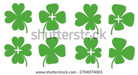 illustration of a four leaf green clover on a white background.
Set of four leaf clover icons in flat style. four leaf clover.