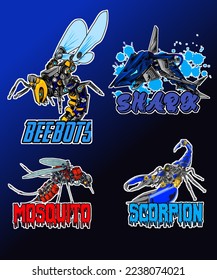 illustration of four logos with the theme of robotic animals