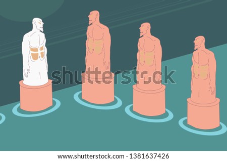 Illustration of four man on some kind of board game. One of them is white, the other three have darker skin. They look like figurines.