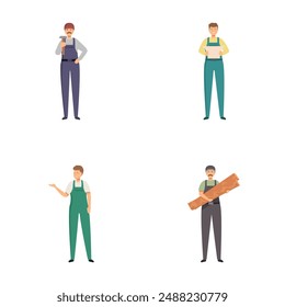 Ilustración de cuatro hombres con diferentes atuendos de trabajo que representan diversas profesiones