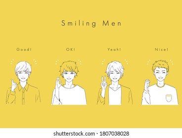 It is an illustration of four men with a smile. It is a vector image.