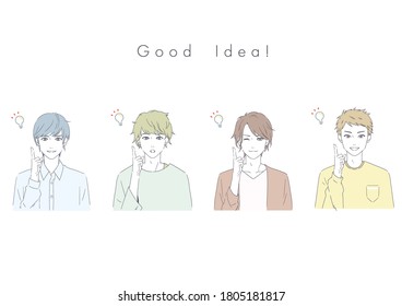 It is an illustration of four men who come up with a good idea. It is a vector image.