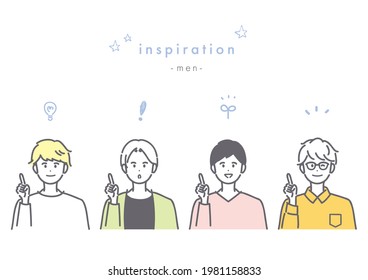 Illustration of four men who flashed a good idea. vector.