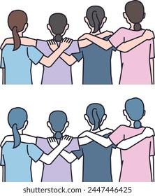 illustration of four nurses shoulder to shoulder