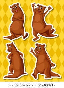 Illustration of four otters with yellow background