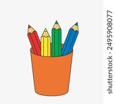 Illustration of four pencils with different color for drawing or coloring icon