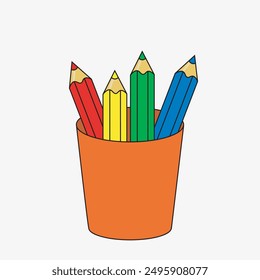 Illustration of four pencils with different color for drawing or coloring icon